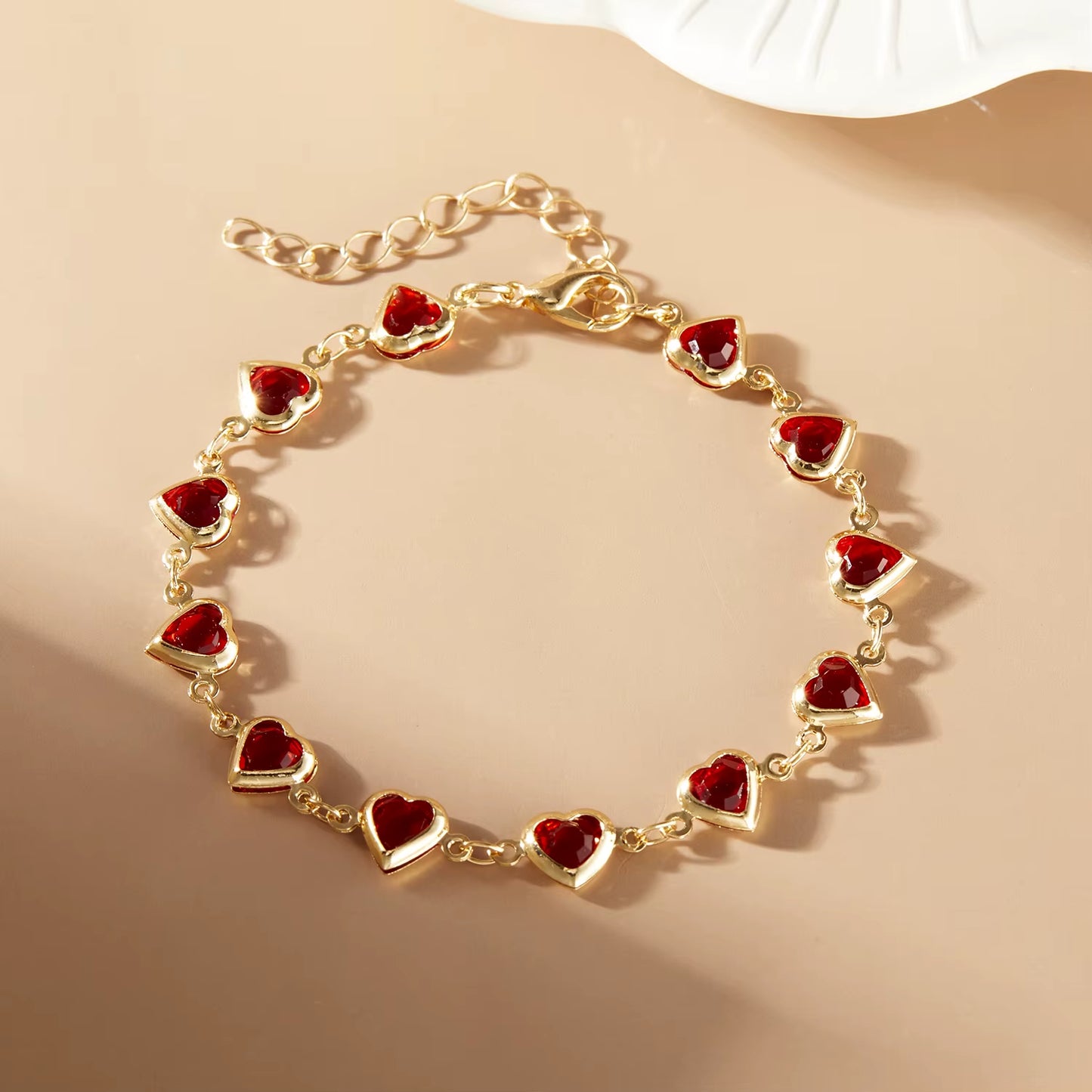 Elegant Red Crystal Zircon Metal Chain Bracelets for Women Korean Colorful Heart Bracelets Party Wedding Girl Wrist Jewelry Gift