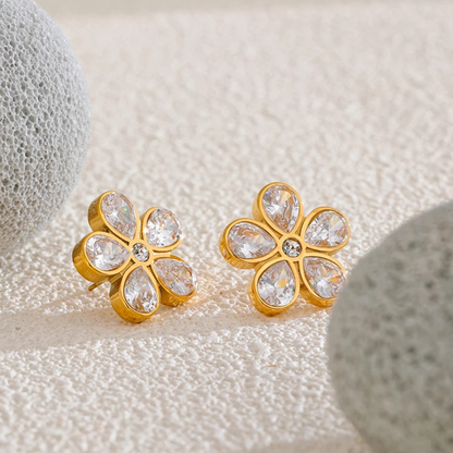 Cubic Zirconia Flower Stud Earrings