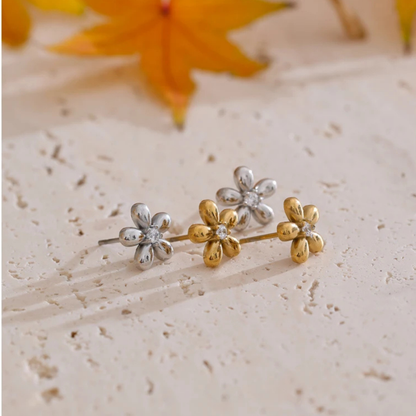 Stainless Steel Zirconia Flower Stud Earrings