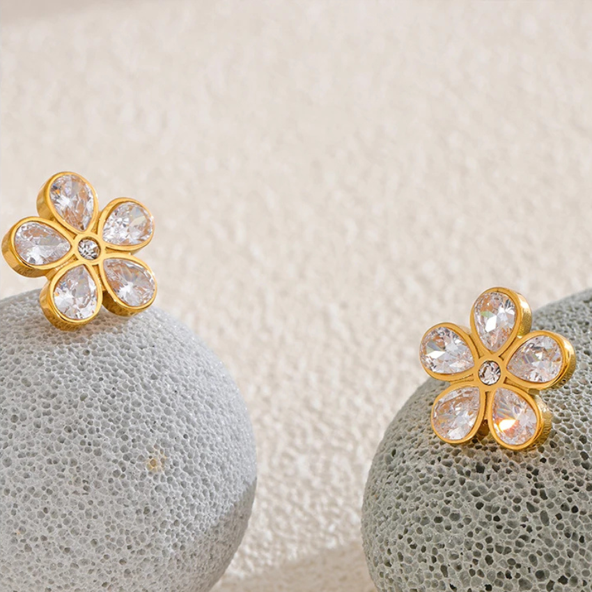 Cubic Zirconia Flower Stud Earrings