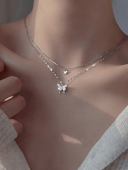 Women's Sparkling Double Layer Butterfly Necklace