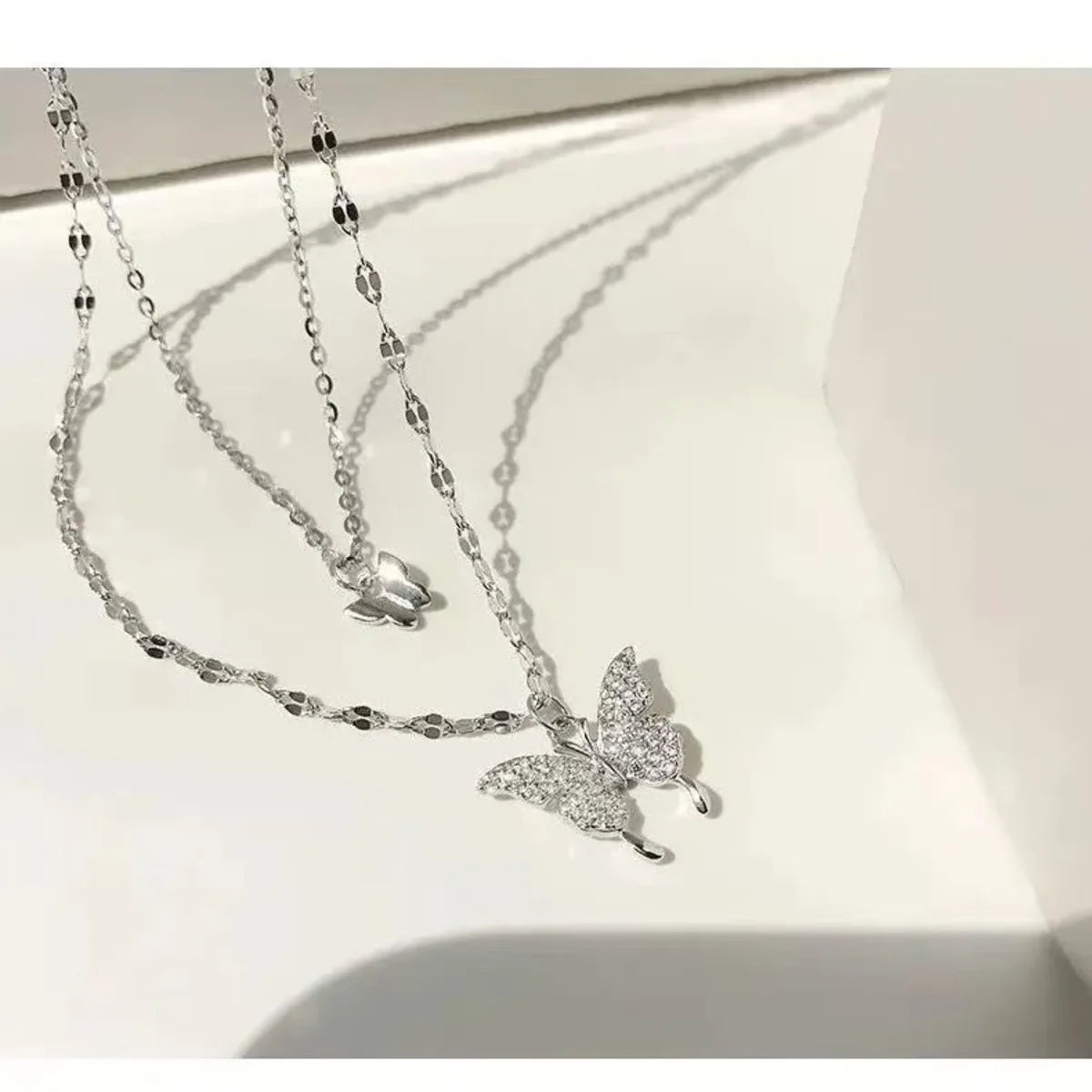 Women's Sparkling Double Layer Butterfly Necklace