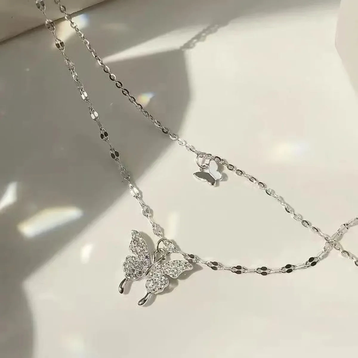 Women's Sparkling Double Layer Butterfly Necklace