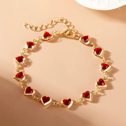 Elegant Red Crystal Zircon Metal Chain Bracelets for Women Korean Colorful Heart Bracelets Party Wedding Girl Wrist Jewelry Gift