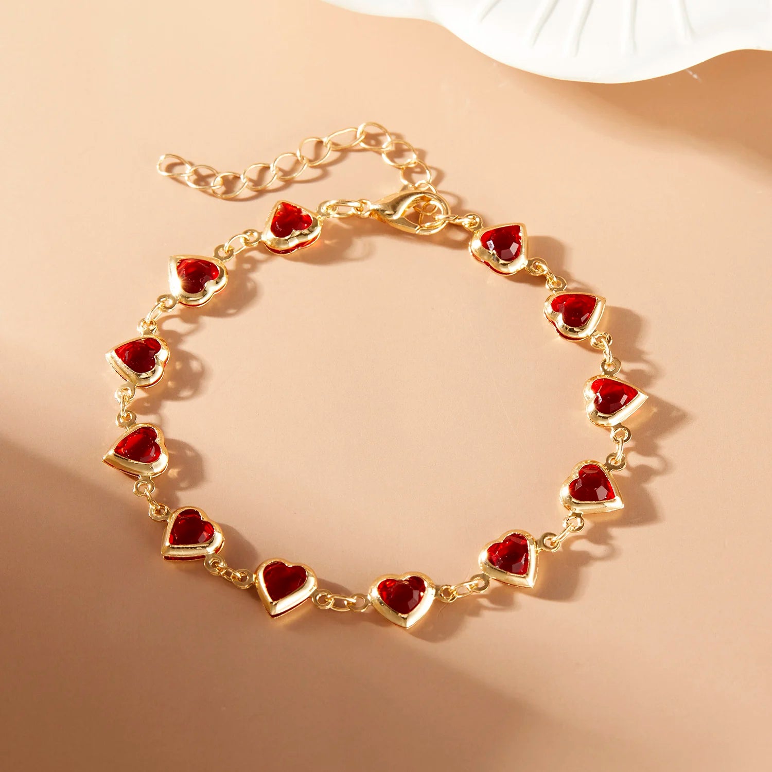 Elegant Red Crystal Zircon Metal Chain Bracelets for Women Korean Colorful Heart Bracelets Party Wedding Girl Wrist Jewelry Gift