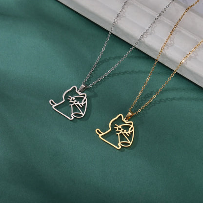 Cat and Dog Necklace Men'S and Women'S Animal Pet Jewelry Stainless Steel Pendant Chain Fashionable Gift