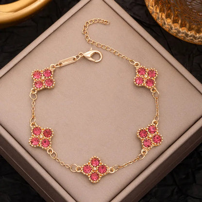 Luxury Colorful Crystal Four Leaf Clover Bracelets for Women Girls Lucky Clovers Charm Wrist Chain Fashion Brand Jewelry Bijoux