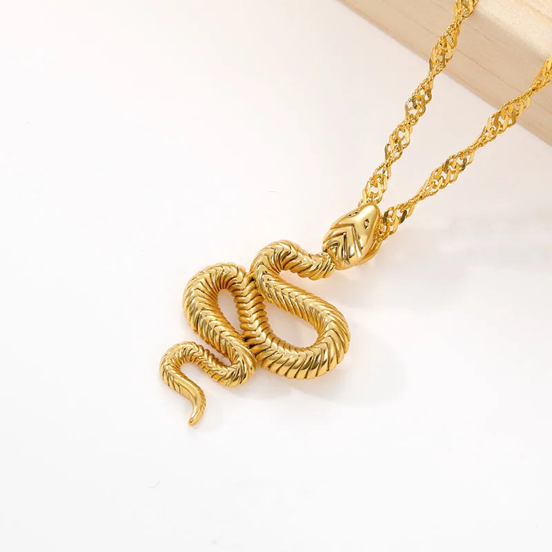 Snake Pendant Necklace for Women Stainless Steel