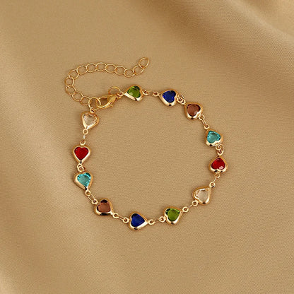 Elegant Red Crystal Zircon Metal Chain Bracelets for Women Korean Colorful Heart Bracelets Party Wedding Girl Wrist Jewelry Gift