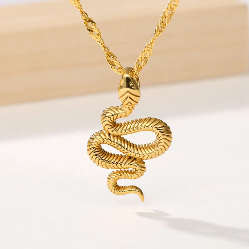 Snake Pendant Necklace for Women Stainless Steel