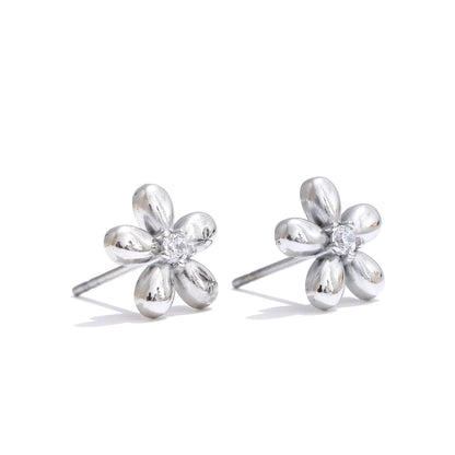 2025 Arrivals Stainless Steel Zirconia Flower Daily Stud Earrings for Women Versatile Popular Charm Jewelry Gift