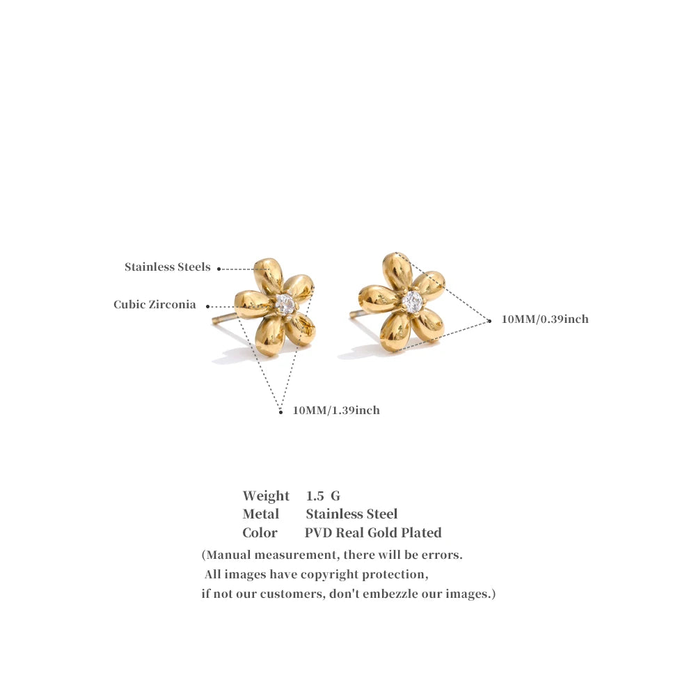 2025 Arrivals Stainless Steel Zirconia Flower Daily Stud Earrings for Women Versatile Popular Charm Jewelry Gift