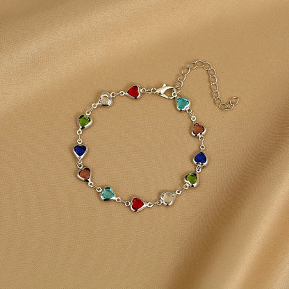 Elegant Red Crystal Zircon Metal Chain Bracelets for Women Korean Colorful Heart Bracelets Party Wedding Girl Wrist Jewelry Gift