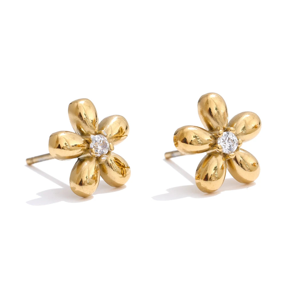 2025 Arrivals Stainless Steel Zirconia Flower Daily Stud Earrings for Women Versatile Popular Charm Jewelry Gift