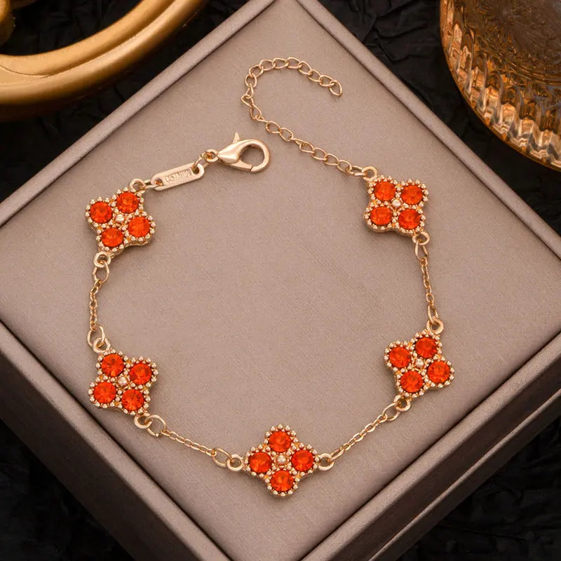 Luxury Colorful Crystal Four Leaf Clover Bracelets for Women Girls Lucky Clovers Charm Wrist Chain Fashion Brand Jewelry Bijoux