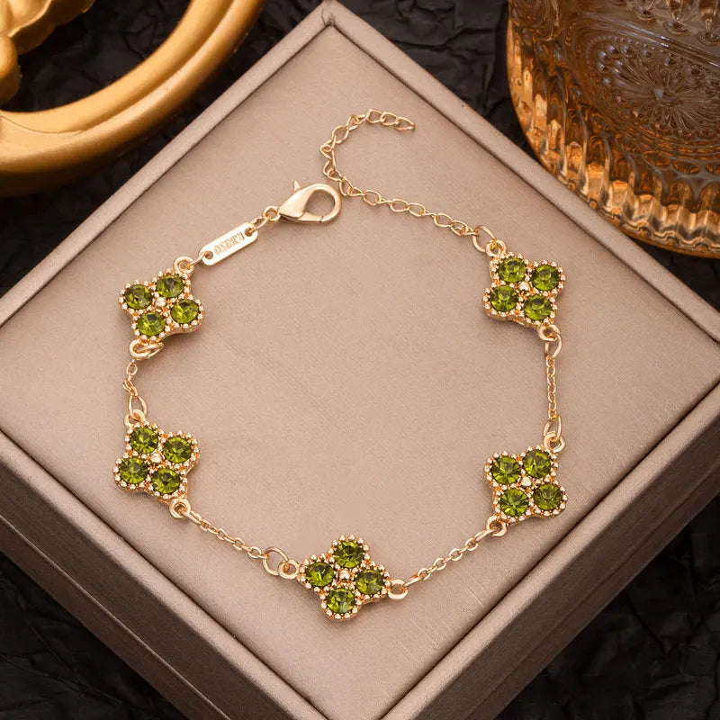 Luxury Colorful Crystal Four Leaf Clover Bracelets for Women Girls Lucky Clovers Charm Wrist Chain Fashion Brand Jewelry Bijoux