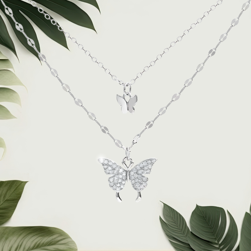 Women's Sparkling Double Layer Butterfly Necklace