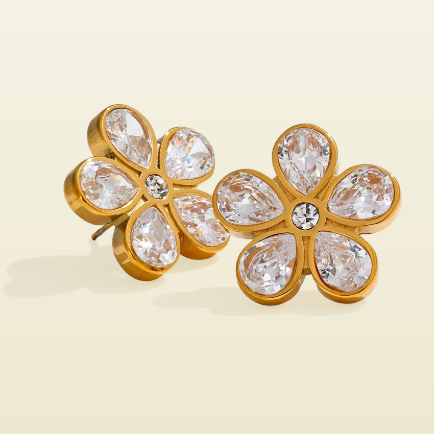 Cubic Zirconia Flower Stud Earrings