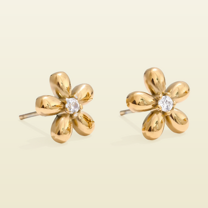 Stainless Steel Zirconia Flower Stud Earrings