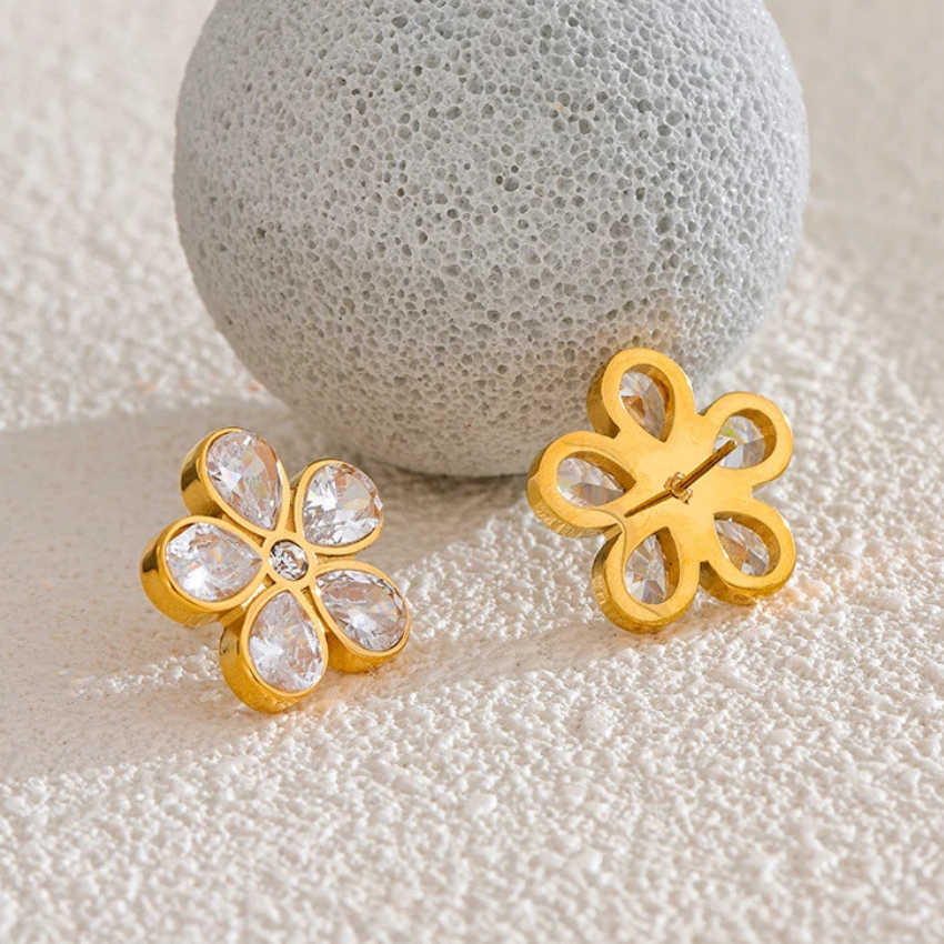 Cubic Zirconia Flower Stud Earrings