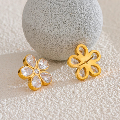 Cubic Zirconia Flower Stud Earrings